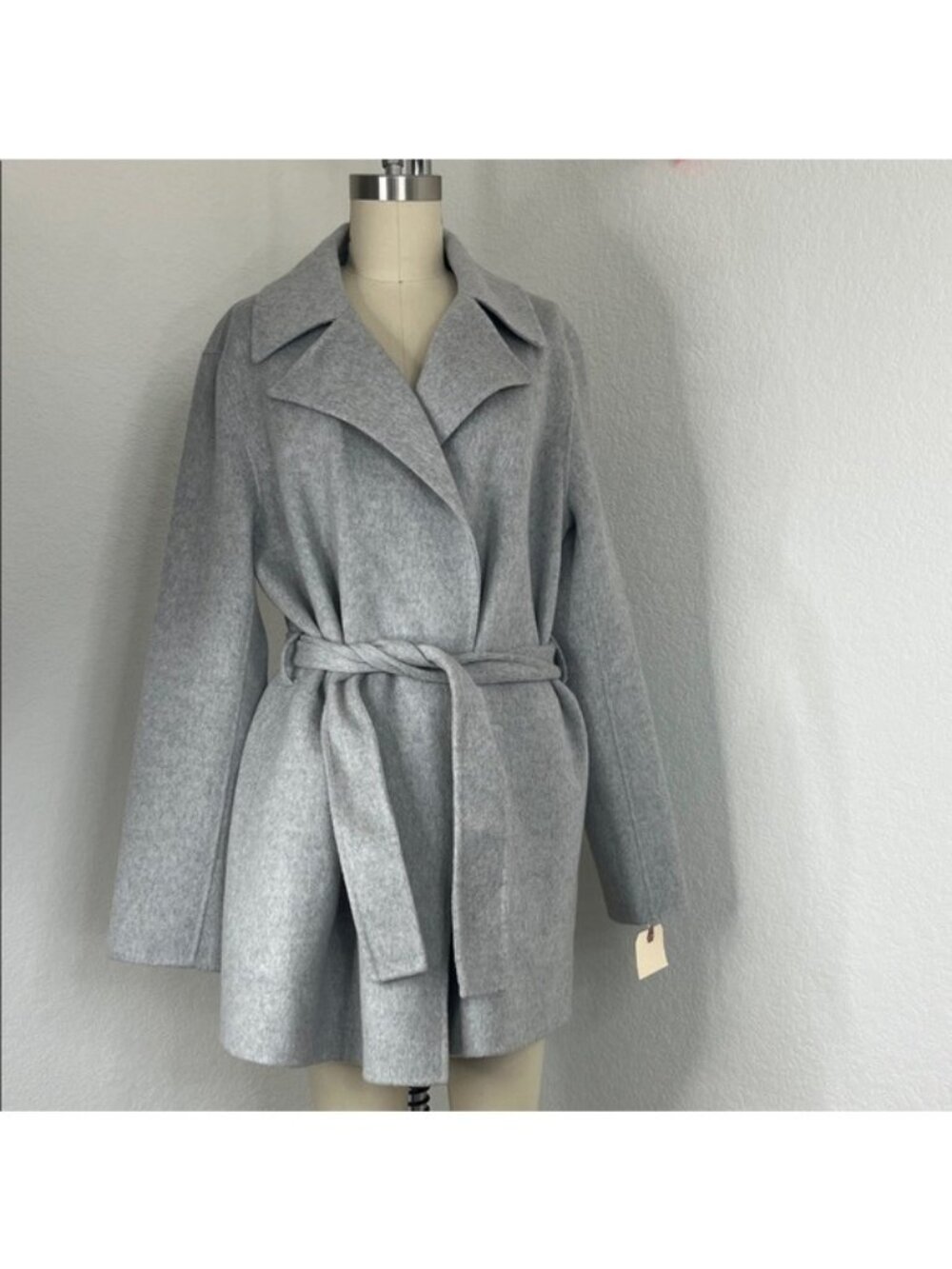 Theory Cashmere Belt Overlay Double Faced Wool Coat Wrap Cross Front Coat Jacket